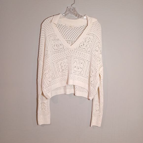 Elan Knit Open Collar Polo Sweater in Off White Size S - Picture 2 of 8